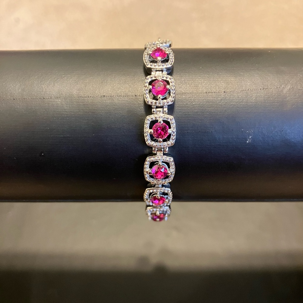 Fuchsia Swarovski Crystal Stainless Steel Tennis Bracelet